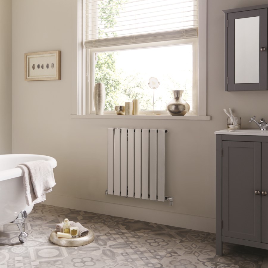 Chrome Vertical Flat Panel Radiator 600 x 630mm