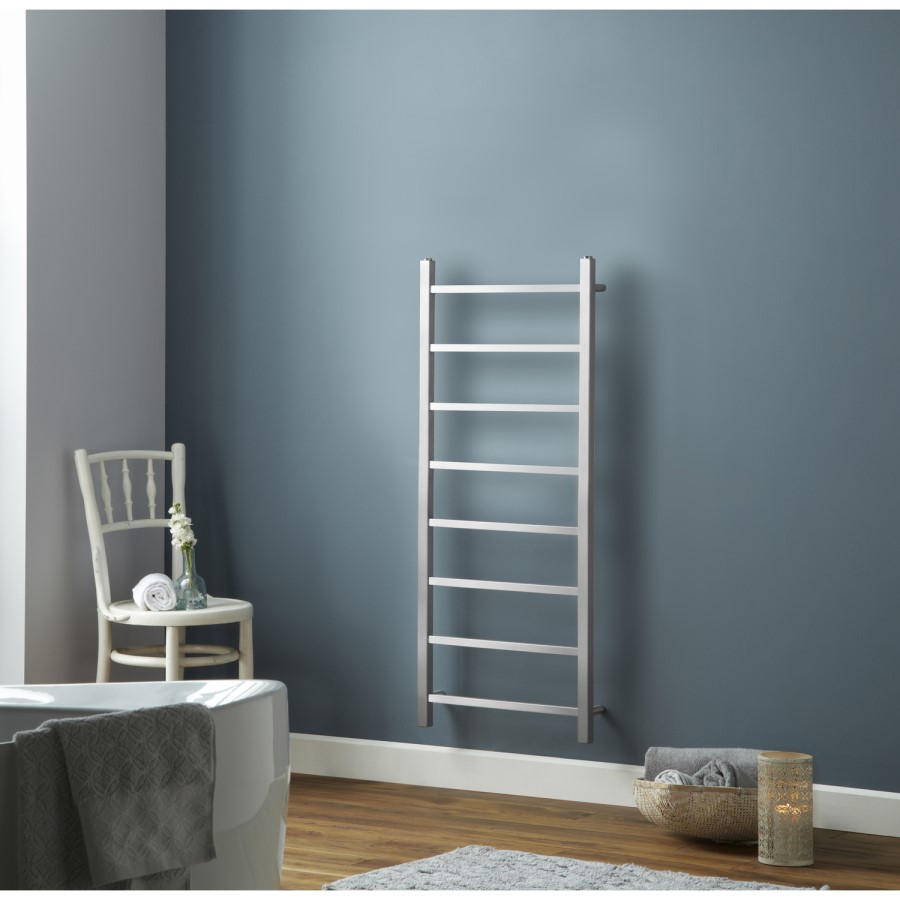 Diva Brushed Stainless Steel Heated Towel Rail - 1200 x 500mm