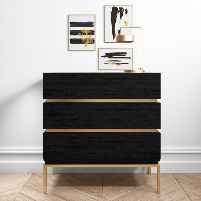 Black 3 Drawer Chest of Drawers - Xander