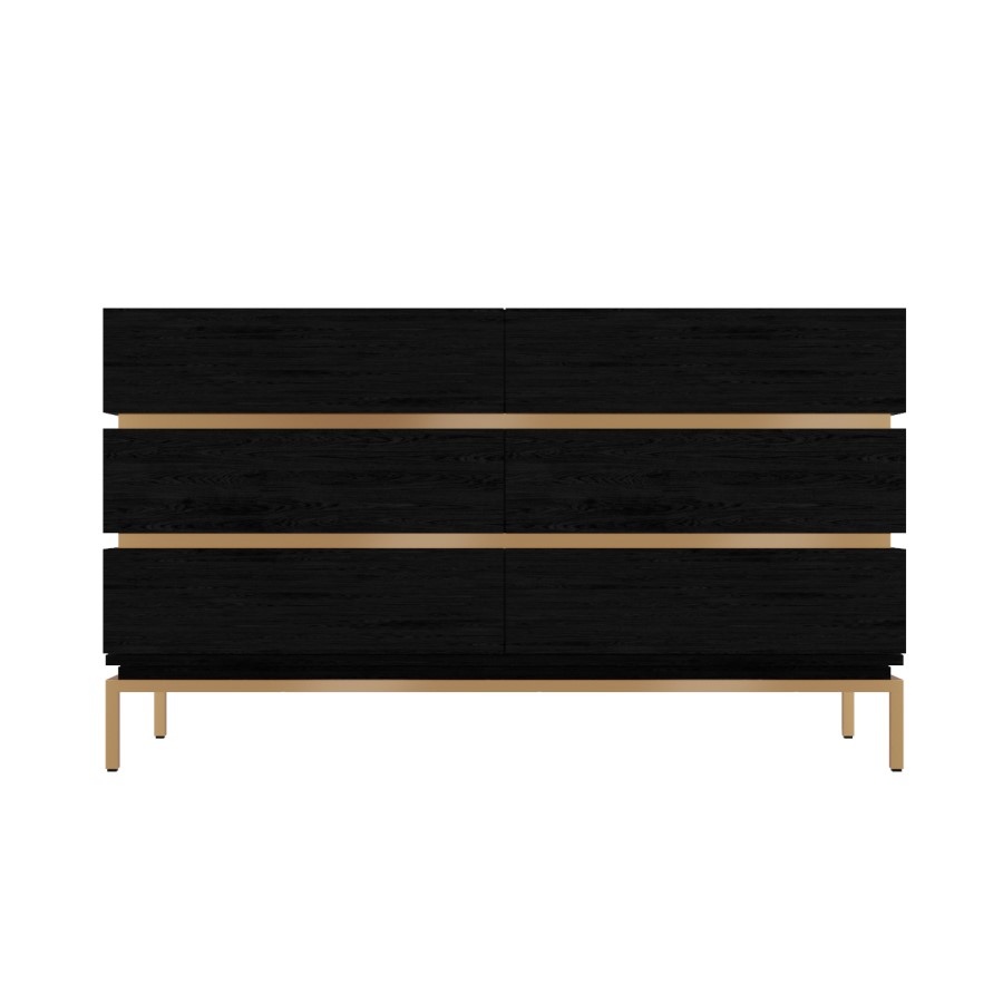 Black 6 Drawer Wide Chest of Drawers - Xander