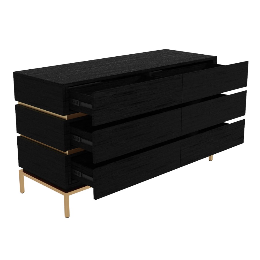Black 6 Drawer Wide Chest of Drawers - Xander