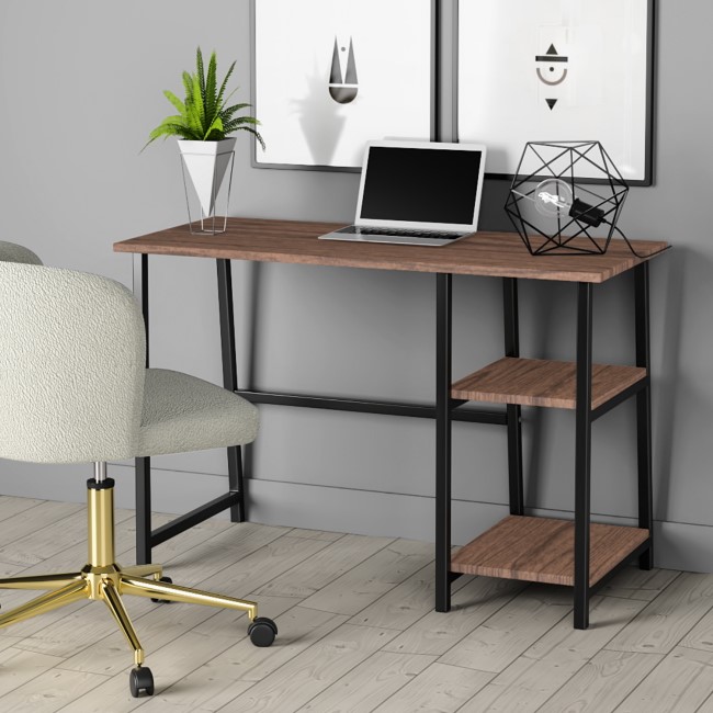 Industrial Oak Effect Desk with 2 Shelves - Xavier