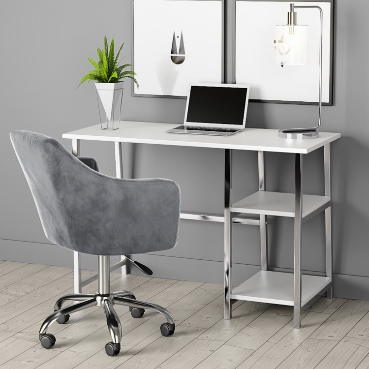 White High Gloss Desk with Two Shelves - Xavier