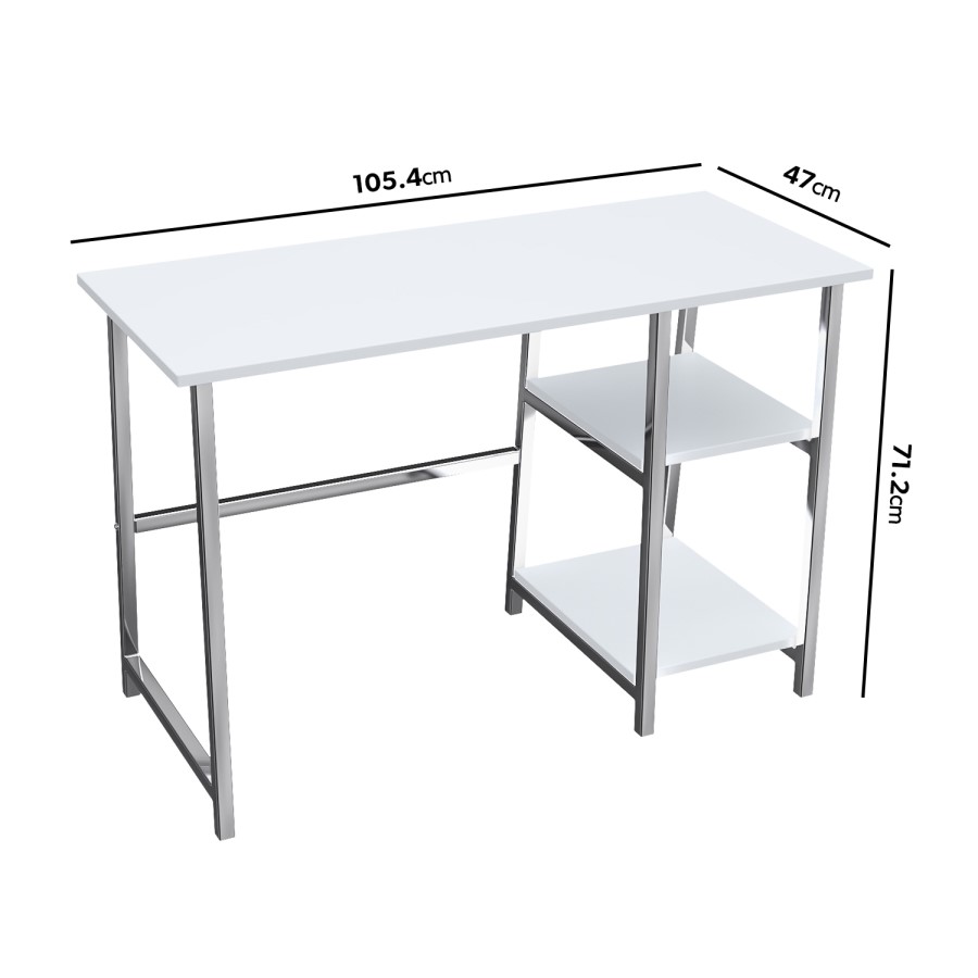 GRADE A1 - White High Gloss and Chrome Desk with Shelves - Xavier