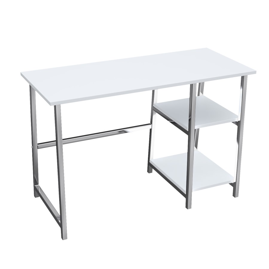 GRADE A1 - White High Gloss and Chrome Desk with Shelves - Xavier