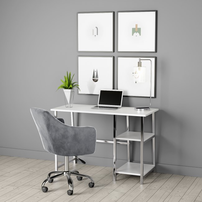 White High Gloss Desk with Two Shelves - Xavier