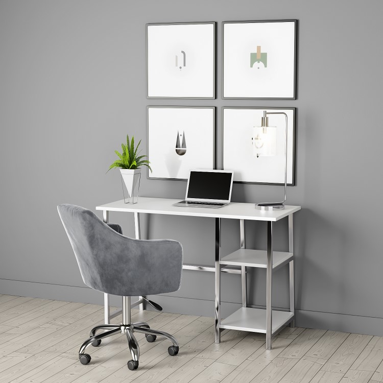 White High Gloss Desk with Two Shelves - Xavier