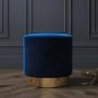 GRADE A1 - Xena Velvet Pouffe in Navy Blue - Small Round Upholstered Stool