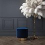 GRADE A1 - Xena Velvet Pouffe in Navy Blue - Small Round Upholstered Stool