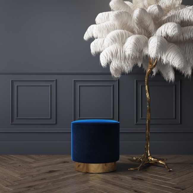 Xena Pouffe in Navy Blue Velvet - Small Round Upholstered Stool