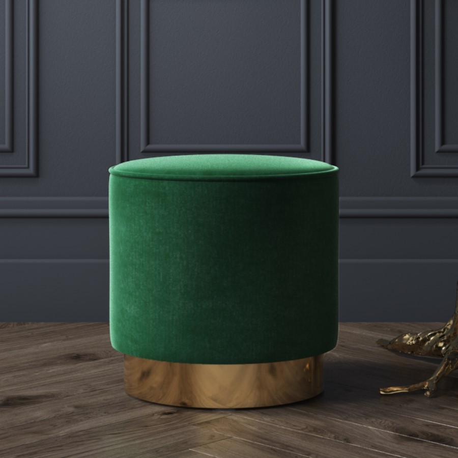 Xena Velvet Pouffe in Dark Green - Small Round Upholstered Stool