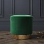 Xena Velvet Pouffe in Dark Green - Small Round Upholstered Stool
