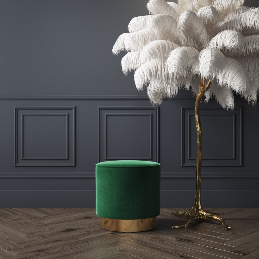 Xena Velvet Pouffe in Dark Green - Small Round Upholstered Stool