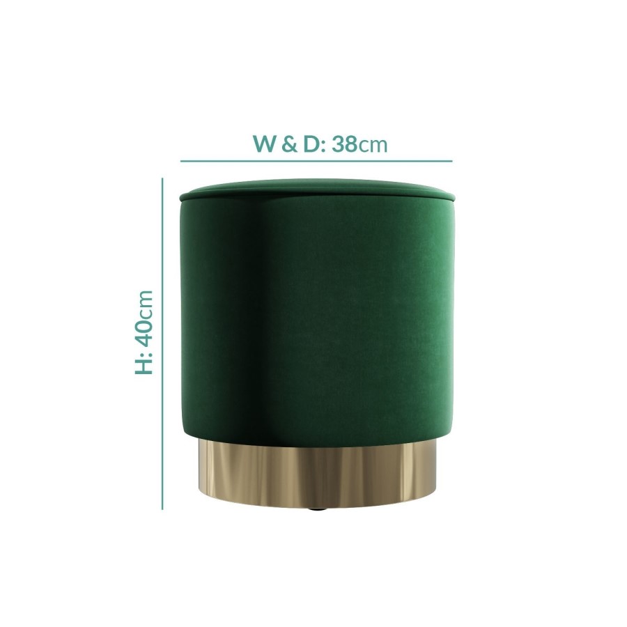 Xena Velvet Pouffe in Dark Green - Small Round Upholstered Stool