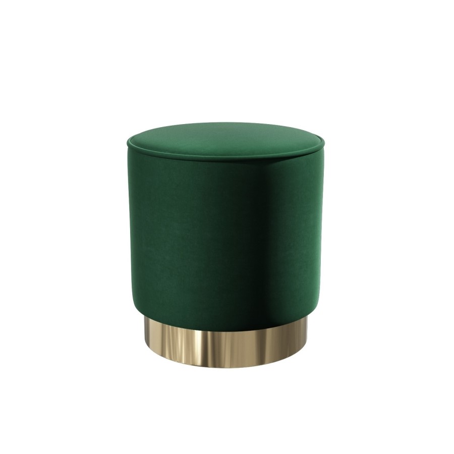 Xena Velvet Pouffe in Dark Green - Small Round Upholstered Stool