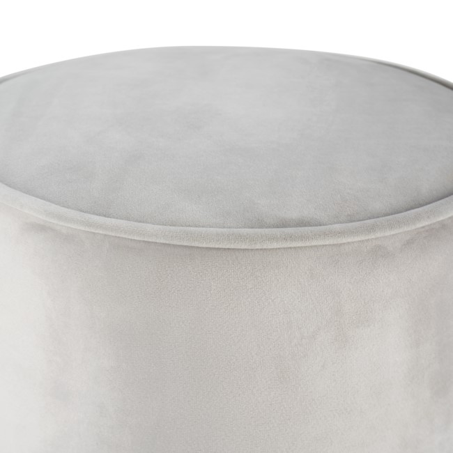 Xena Velvet Pouffe in Pale Grey - Small Round Upholstered Stool