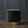 GRADE A1 - Xena Velvet Pouffe in Anthracite Grey - Small Round Upholstered Stool