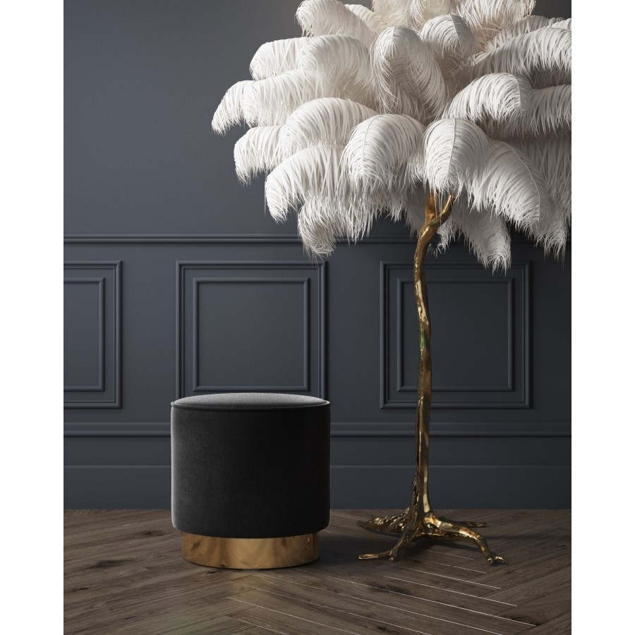 GRADE A1 - Xena Velvet Pouffe in Anthracite Grey - Small Round Upholstered Stool
