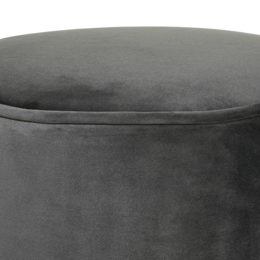 GRADE A1 - Xena Velvet Pouffe in Anthracite Grey - Small Round Upholstered Stool