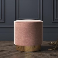 Xena Velvet Pouffe in Blush Pink - Small Round Upholstered Stool
