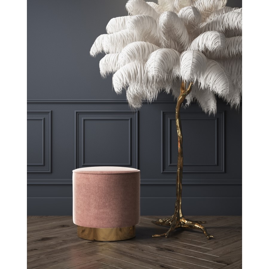 Xena Velvet Pouffe in Blush Pink - Small Round Upholstered Stool