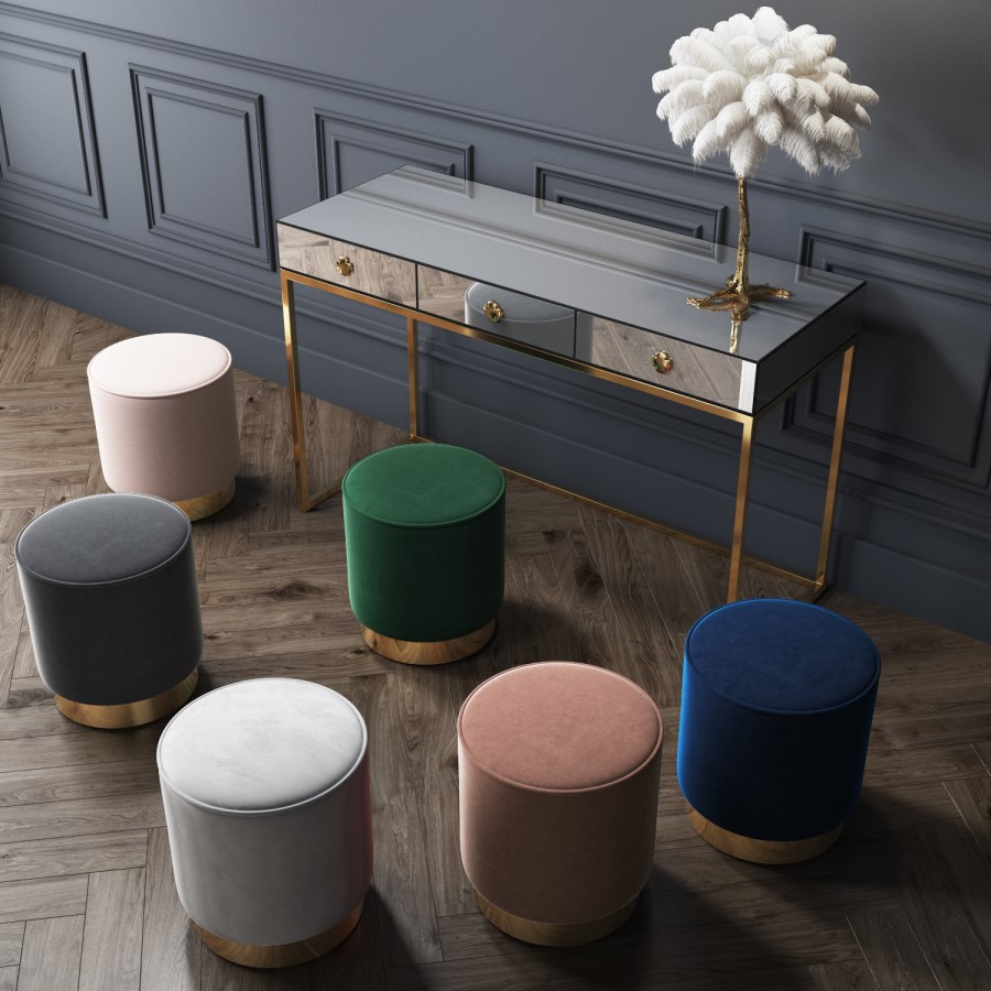 Xena Velvet Pouffe in Blush Pink - Small Round Upholstered Stool