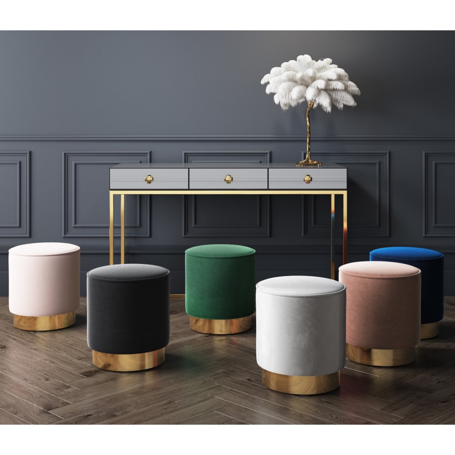 Xena Velvet Pouffe in Blush Pink - Small Round Upholstered Stool