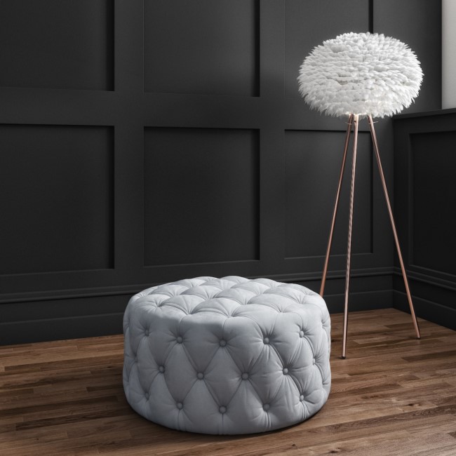 Xena Large Buttoned Footstool in Light Grey Velvet