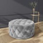 Xena Large Quilted Button Pouffe in Light Grey Velvet