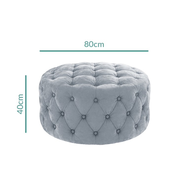 Xena Large Quilted Button Pouffe in Light Grey Velvet