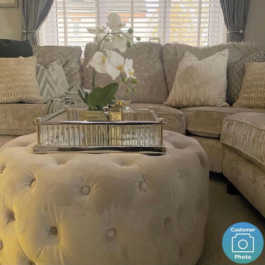 GRADE A1 - Xena Large Quilted Button Pouffe in Light Grey Velvet