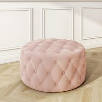 Xena Large Quilted Button Pouffe in Baby Pink Velvet