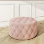 Xena Large Quilted Button Pouffe in Baby Pink Velvet