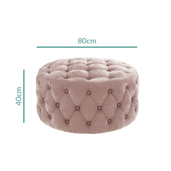 Xena Large Buttoned Footstool in Baby Pink Velvet