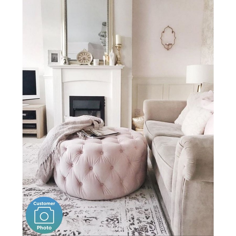 GRADE A2 - Xena Large Quilted Button Pouffe in Baby Pink Velvet