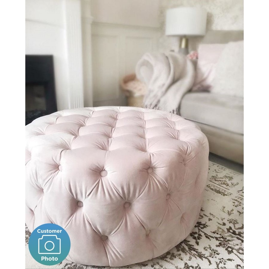 GRADE A2 - Xena Large Quilted Button Pouffe in Baby Pink Velvet