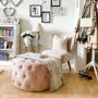 Xena Large Quilted Button Pouffe in Baby Pink Velvet