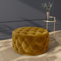 Xena Large Quilted Button Pouffe in Dark Mustard Velvet