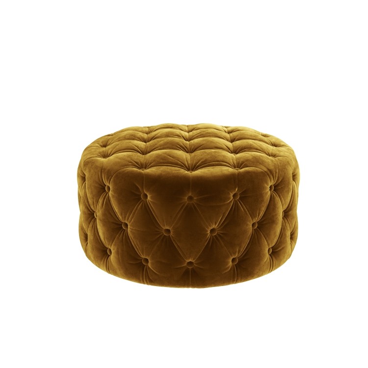 Xena Large Quilted Button Pouffe in Dark Mustard Velvet