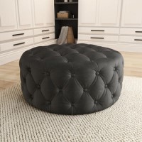GRADE A2 - Large Dark Grey Velvet Chesterfield Pouffe Stool - Xena