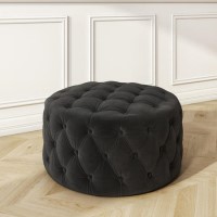 Large Dark Grey Velvet Chesterfield Pouffe Stool - Xena