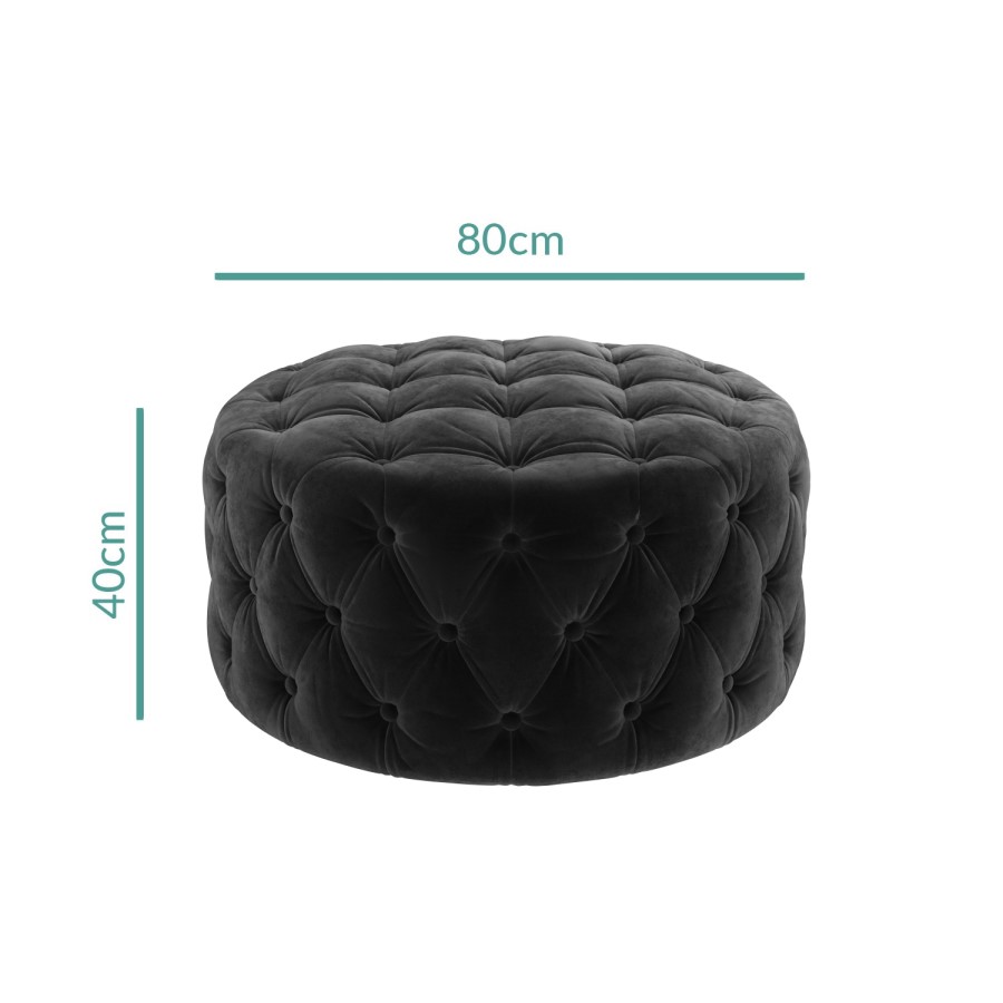 Large Dark Grey Velvet Chesterfield Pouffe Stool - Xena
