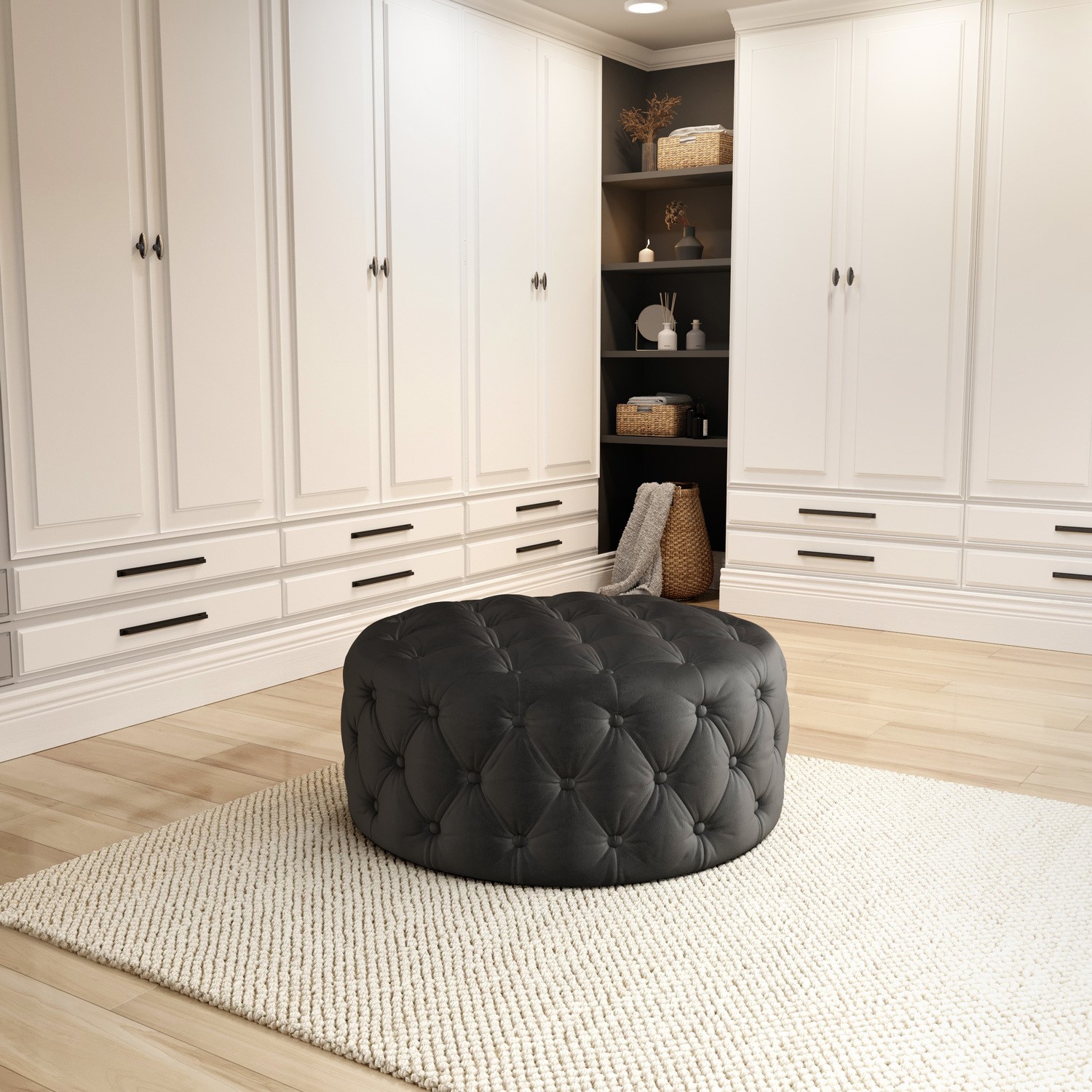 Large Dark Grey Velvet Chesterfield Pouffe Stool Xena Furniture123