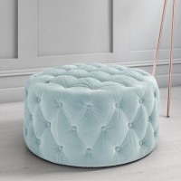 Xena Large Buttoned Footstool in Light Duck Egg Blue Velvet