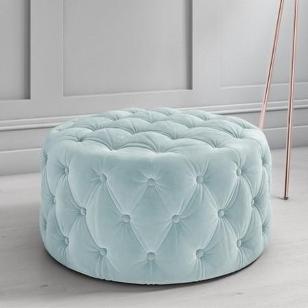 Xena Large Quilted Button Pouffe In Light Duck Egg Blue