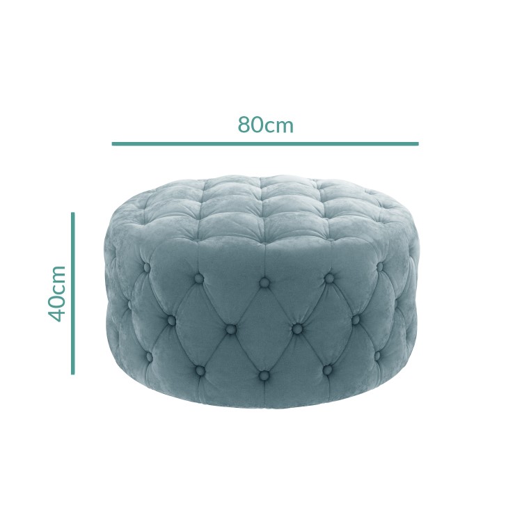 Xena Large Buttoned Footstool in Light Duck Egg Blue Velvet