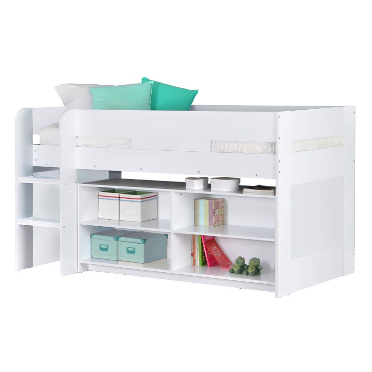 YoYo White Mid Sleeper Bed with Shelving Unit