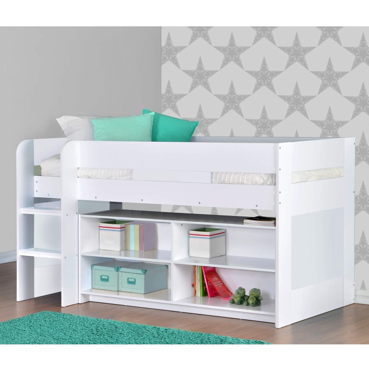 YoYo White Mid Sleeper Bed with Shelving Unit