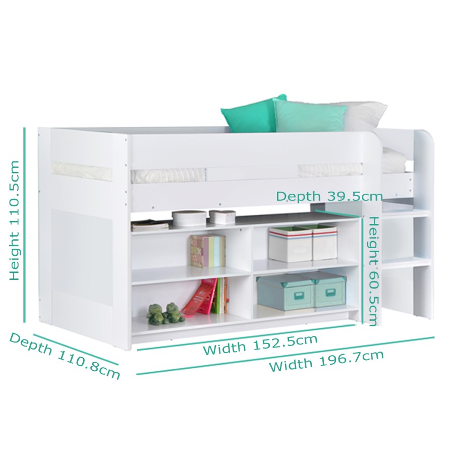 GRADE A1 - YoYo White Mid Sleeper Bed with Shelving Unit