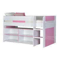 YoYo Girls Mid Sleeper Bed in White & Pink with Shelving Unit